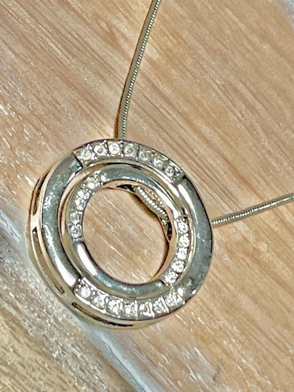 Silver Double-Ring Crystal Pendant Necklace - Women's Jewelry